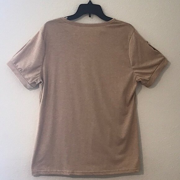 2 -  Women's Casual Crew Neck Short Sleeve Summer Blouses ( Rust and Khaki - XL) - Picture 11 of 16